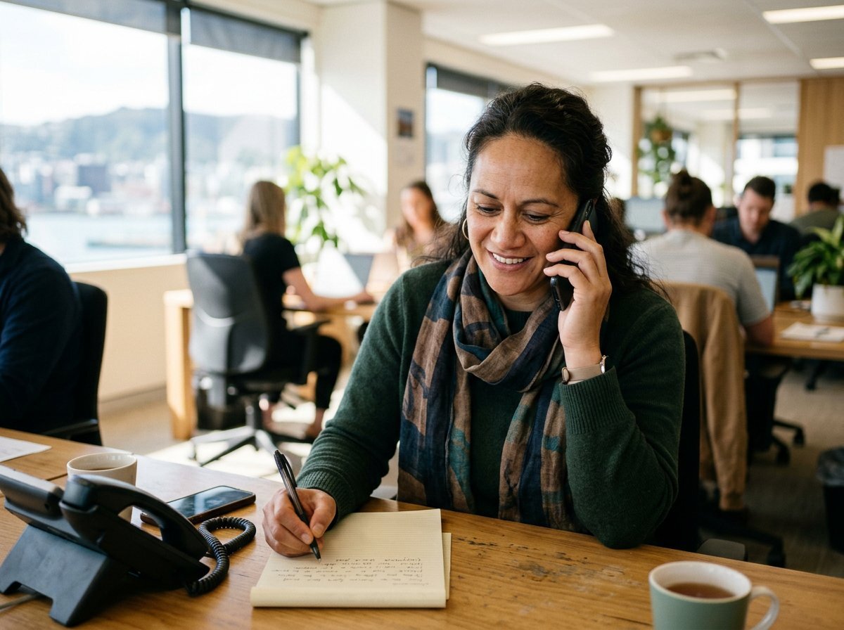 Adviser on a phone call at an office desk taking notes